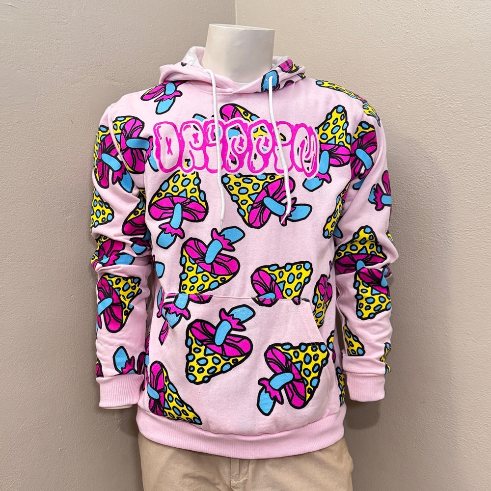 FRESH LAUNDRY Pink Hoodie With Mushroom Streetwear Design Large